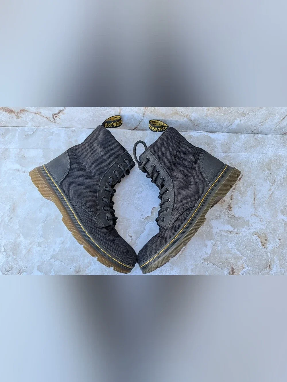 Dr. Martens Black Lace-Up Canvas Boots with Side Zipper Kids Sz 2
